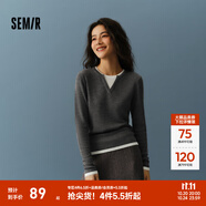 森馬（Semir）毛衣女短款假兩件含羊毛針織衫2024冬季新款修身保暖軟糯v領(lǐng)內(nèi)搭 白灰色調(diào)00412 S /155/80A