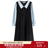 獨(dú)束大碼女裝假兩件撞色襯衫領(lǐng)連衣裙女秋冬微胖mm文藝復(fù)古穿搭裙子 墨染黑【適合160左右】 L