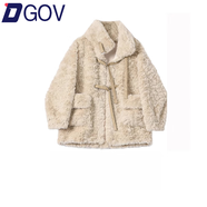 DGOV時(shí)尚氣質(zhì)短外套女裝加厚仿兔毛短款羊羔毛絨外套秋季 杏色 （優(yōu)質(zhì)款） XL 【115-125斤】
