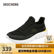 斯凱奇（Skechers）男鞋秋季一腳蹬透氣輕便網面休閑鞋緩震運動鞋 黑色/黃色/BKYL 41
