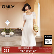 ONLY2025秋季新款氣質(zhì)復古方領泡泡袖中長款連衣裙女|125107026 A06 太古白色 S