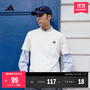 adidas情侶休閑純棉上衣圓領(lǐng)短袖T恤男女夏季阿迪達斯官方輕運動 米白 2XS