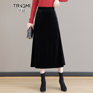唐謎（TANGMI）高端半身裙女秋冬季2025新款A(yù)字傘裙女中長(zhǎng)裙顯瘦純色垂感大擺裙 872金絲絨料-黑色/裙長(zhǎng)78 XL /29(115-125斤)
