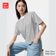 優(yōu)衣庫女裝AIRism棉混紡條紋T恤/短袖寬松顯瘦25春夏新款480054 01 乳白色 XS /150/76A