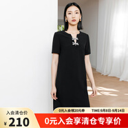 顏域設(shè)計(jì)感蝴蝶結(jié)小黑裙女裝2024新款夏季氣質(zhì)優(yōu)雅裙子短袖連衣裙 黑色 M/38