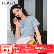 LAGOGO【蘭花系列】舒適正肩T恤女拉谷谷2025年春季新款印花短袖 淺藍色 S