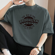 以純（YISHion）260g重磅美式純棉t恤男短袖圓領(lǐng)上衣服潮流印花半袖寬松全棉體恤 M09-T501鐵灰色 XL