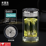 水宜生玻璃杯雙層隔熱加厚茶杯便攜男女矮胖杯泡茶杯透明水杯 鏡面蓋弱堿 260ML