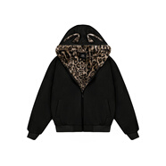 FDR官方店 麂皮毛領(lǐng)夾棉座山雕外套男女秋冬季加厚情侶裝棉衣棉服 黑色（豹紋版） M