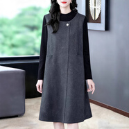 木棉林（mumianlin）2025秋冬新款加厚保蝴休閑長(cháng)袖氣質(zhì)大碼直筒顯瘦連衣裙子胖媽媽女 灰色 3XL 160-180斤