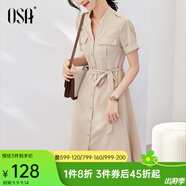 歐莎（OSA）氣質(zhì)職業(yè)連衣裙子女夏季新款中長款收腰顯瘦正裝襯衫裙子 奶茶色 M