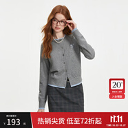 范思藍(lán)恩撞色拼接針織開衫女秋2024新款蝴蝶結(jié)刺繡減齡上衣13122 松灰色 XL