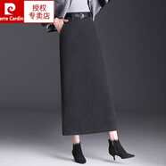 皮爾卡丹（pierre cardin）毛呢半身裙冬季長(cháng)裙到腳踝一步裙超長(cháng)款包裙秋冬灰色包臀裙冬裙女 灰色 M 腰圍2尺