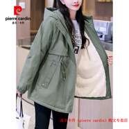 皮爾卡丹（pierre cardin）品牌高檔羽絨棉服棉衣女加絨加厚派克服2025冬季收腰顯瘦休閑外套 綠色 M