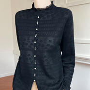 香影芬精紡歐根紗內搭打底女式半高領(lǐng)針織衫女秋冬新款蕾絲提花毛衣女 黑色 M (建議95-105斤)