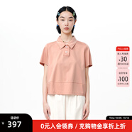 幻走（MOVEUP）【商場同款】2025夏季新款polo領(lǐng)主題繡花短款T恤女 灰粉 M