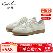 沙馳（SATCHI）25年新款牛皮/牛剖層皮百搭德訓(xùn)鞋舒適男士復(fù)古休閑鞋運(yùn)動(dòng)男鞋 白/米白（X204A278600) 單層 40 （比運(yùn)動(dòng)鞋偏大一碼）