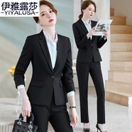 伊雅露莎職業(yè)裝女裝套裝小西裝女商務(wù)正裝西服教師銷售通勤面試工作服911 黑色西裝+褲 XL （108-118斤）