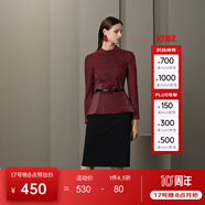 PORTS寶姿 秋冬新品女裝簡約半高領針織上衣LA9N025GCF005 酒莊紫格子 XS (2)