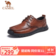 駱駝（CAMEL） 復(fù)古擦色牛皮耐磨軟底大頭休閑商務(wù)皮鞋男 G13S201051 黃棕 38 