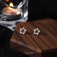 VAN CRUDE ANNORAS925足銀鋯石耳釘女甜美小清新簡約輕奢星星耳環(huán) 白鋯-白金色 925銀