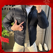 JEEP SPIRIT歐洲站2025冬季潮牌男士服休閑立領(lǐng)字母印花純色修身輕薄外套 黑色 M 體重95斤-115斤左右穿