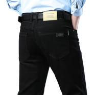 九九王九牧王旗下加絨防寒酒紅色牛仔休閑褲男彈力修身直筒咖啡色商務(wù)褲 黑色 輕奢6616 常規(guī) 30