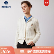 Navigare意大利小帆船女士毛衣秋冬季新款純綿羊毛長(zhǎng)袖開衫通勤保暖外套男 科技白 XL