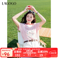 LAGOGO可愛斑點狗粉色T恤女拉谷谷2025年夏季新款撞色圓領(lǐng)短袖 粉紅色 XL