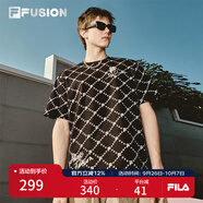FILAFUSION斐樂潮牌男裝情侶款針織短袖衫2025春新款休閑寬松純棉T恤 正黑色-BK L (175) 96A