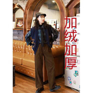 俞兆林（YUZHAOLIN）加絨燈芯絨褲女2025秋冬新款復古直筒顯瘦休閑長(cháng)褲高腰闊腿褲女 棕色 加絨 M