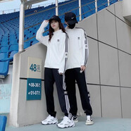 秋冬季休閑衛衣運動(dòng)套裝男女同款三條杠情侶裝純棉刺繡跑步服校服 白白黑三件套 2XL 推薦160-180斤