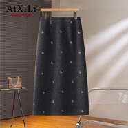 艾熙禮高端國風(fēng)刺繡灰色毛呢半身裙女秋冬季2025加厚超好看直筒包臀裙子 黑色-毛呢 【高級氣質(zhì)款】 2XL /30 建議125-135斤