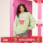 拉拉波波哆啦A夢新款設計感減齡薄衛(wèi)衣女圓領寬松顯瘦高級上衣ABCD-WSTS18 綠色 M