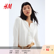 H&M女裝毛針織衫秋季薄款時尚法式慵懶短款打底衫m(xù)iu系開衫0579541 奶油色 M 165/96