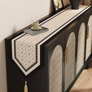 三棲虎輕奢感桌旗餐邊柜長條裝飾旗布餐桌茶幾斗柜臺面蓋布鞋柜桌布 納斯亞 三角米流蘇 麻感 30*80cm（適用于桌面長度40-50cm）