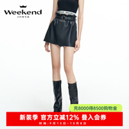 卓雅周末（JORYA weekend）2024秋季新款高腰復(fù)古荷葉邊口袋A字PU皮短裙褲Q24103 黑色 L