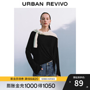UR2025秋季新款女裝慵懶休閑風(fēng)綁帶超寬松長袖T恤UWB450049 黑色 (偏寬松) S (XS-S)