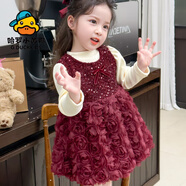 G.DUCKKIDS女童加絨套裝裙子秋冬款2025新款冬季寶寶周歲禮服兒童連衣公主裙 安哥拉紅- 面料升級更保暖 120 cm