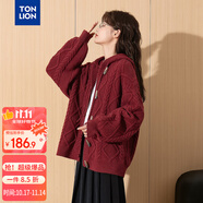 唐獅（TonLion）2025秋冬女連帽絞花牛角扣開衫毛線衫