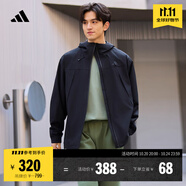 adidas情侶款防潑水休閑通勤連帽夾克外套男裝秋季阿迪達(dá)斯輕運(yùn)動 黑色 L