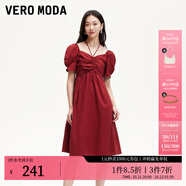 VEROMODA連衣裙2025秋冬新款娃娃裙高腰泡泡袖短袖系帶325161018 澳木紅色 XL