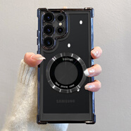 三星（SAMSUNG）【品質(zhì)原裝】磁吸充電適用三星s24ultra手機殼新款電鍍透明s24+四 黑色-四角氣囊防摔-帶鏡頭膜-鏤空磁吸 三星Galaxy_S22_Ultra