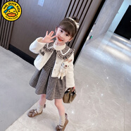 G.DUCKKIDS小黃鴨童裝女童套裝春秋款兒童連衣裙秋冬季小香風(fēng)女寶寶外套裙子 白色 90 建議80-90cm1歲半-2歲