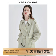 VEGA CHANG風(fēng)衣女中長(zhǎng)款2025秋季知識(shí)分子大衣小個(gè)子英倫風(fēng)外套 豆沙綠 M