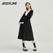 Jessy line拼接收腰長(cháng)款連衣裙 334111218 黑色 XS