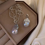 玫碧詩(shī)法式巴洛克仿珍珠吊墜項鏈毛衣鏈多用扣小眾設計時(shí)尚個(gè)性頸鏈 珍珠項鏈-銀色