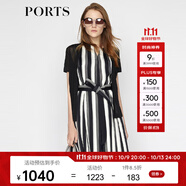 PORTS寶姿商場同款夏季新品女裝優(yōu)雅黑白撞色條紋連衣裙LA8D157FFT004 黑色條紋 M (6)
