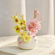 妙旭花瓶擺件客廳輕奢高級感小號精致陶瓷花瓶手工花加梅花枝套組精美 黃梅花綻放圓花瓶＋牡丹＋黃梅花