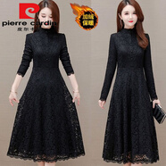 皮爾卡丹（pierre cardin）胖m妹大尺碼加厚絨蕾絲連衣裙冬款長(cháng)裙遮肚顯瘦防寒保暖小個(gè)子打 227黑色蕾絲花邊(加.絨保暖)今年流行的輕奢品牌 L 建議90-112斤